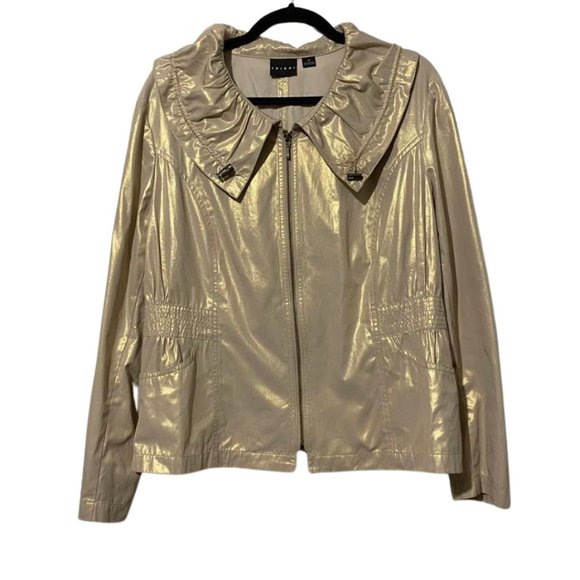 Tribal Gold Metallic Zip Up Jacket With Pockets - Size 16 - Picture 1 of 15